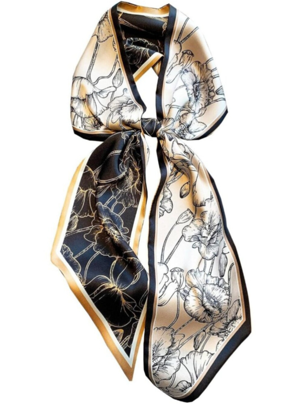 Women's Black Gray Crinoids Head Fashion Scarves Long Skinny Silky Bags Scarf
